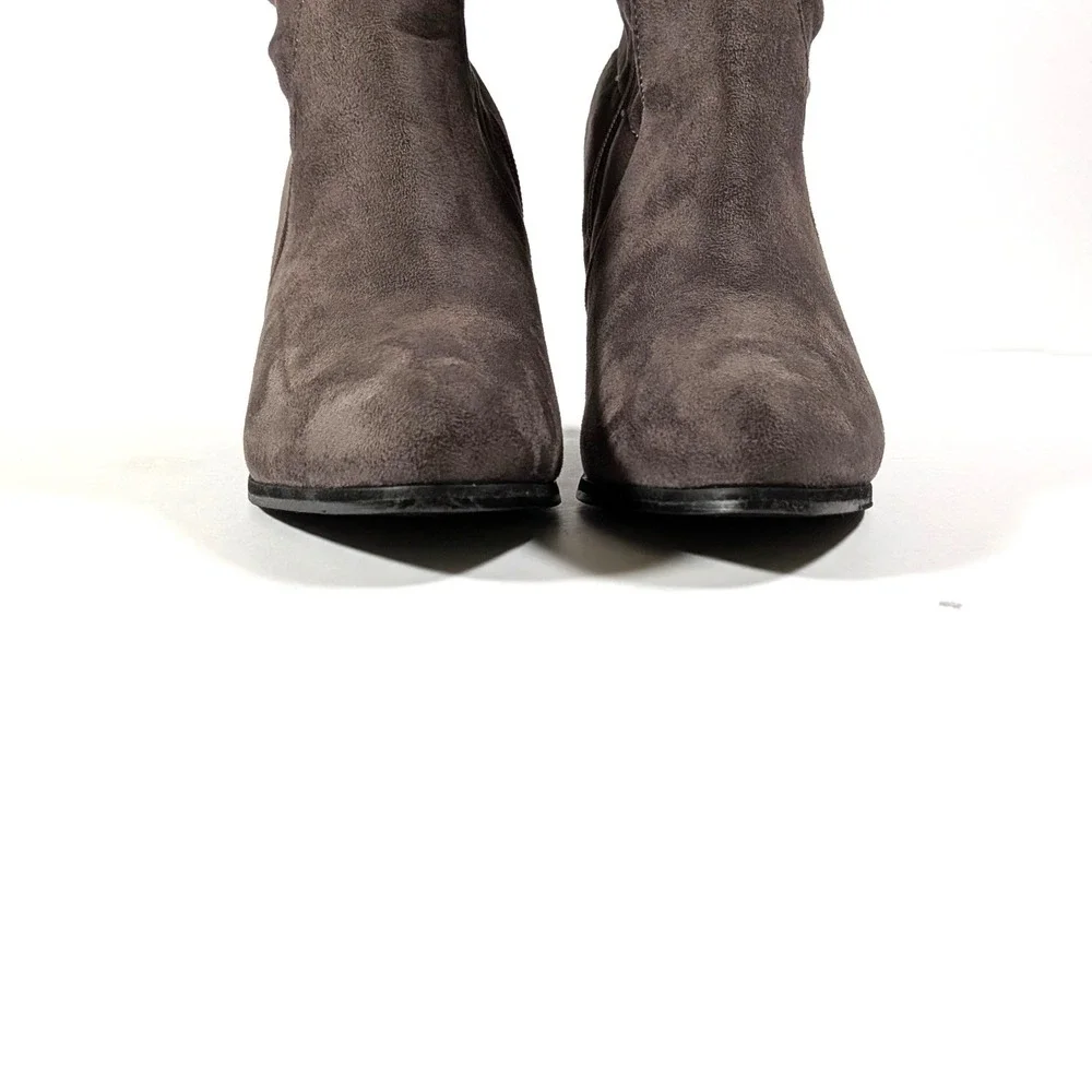 Catherine Malandrino Verda Gray Faux Suede Over the Knee Block Heel Boots Size 9
